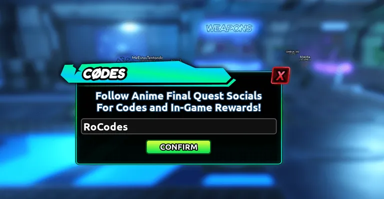 Anime Final Quest Codes April 2026 RoCodes 117 Roblox Anime Final Quest Codes Screen 